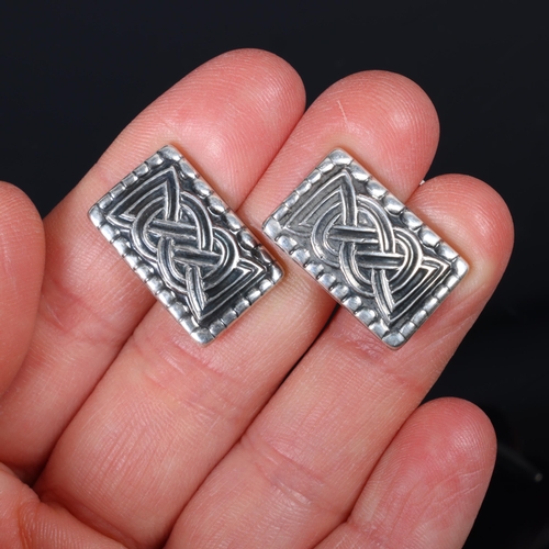 1476 - DAVID ANDERSEN - a pair of Norwegian sterling silver Celtic knot cufflinks, marked Oseberg Funnet, 2... 