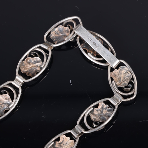 1479 - HANS JULIUS R LARSEN - an Art Nouveau Danish silver leaf openwork panel necklace, band width 15.6mm,... 