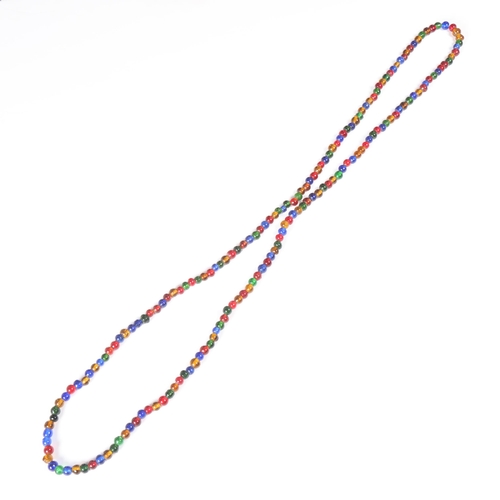 1485 - A Vintage single-strand multi-colour glass bead necklace, 108cm, 83.2g