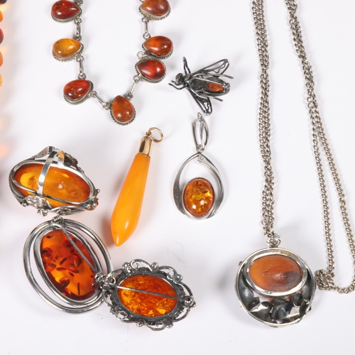 1489 - Various silver and amber jewellery, including bead necklace, ring, pendant etc