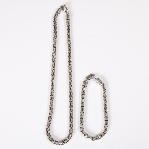 1495 - A Danish sterling silver birdcage link necklace and bracelet set, 45cm and 21cm, 88.6g total (2)