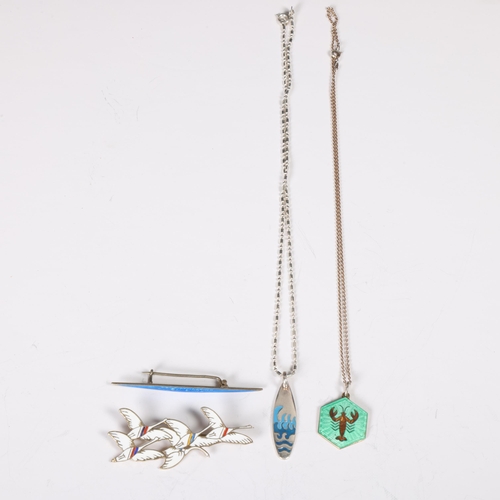 1508 - Various Scandinavian silver and enamel jewellery, including Erik Magnussen flying geese brooch, 59.2... 