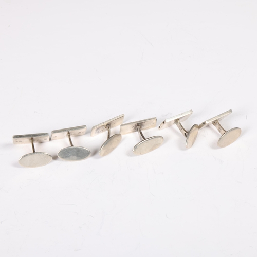 1509 - 3 pairs of Danish silver geometric cufflinks, makers include Carl M Cohr, and Aarre & Krogh, largest... 