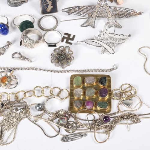 1514 - A quantity of silver jewellery, including powder compact, neck torque, pendant necklaces, etc