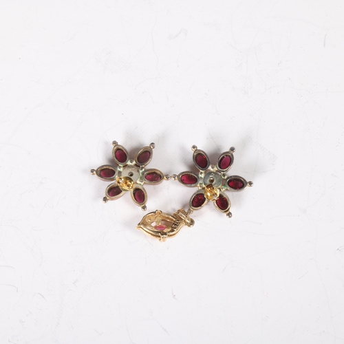 1515 - A 9ct gold ruby and diamond pendant, 1.4g, and pair of garnet and pearl stud earrings, 23.8mm, 7.3g ... 