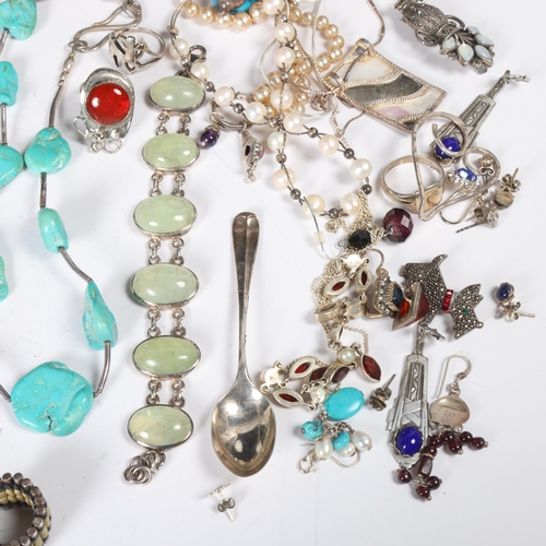 1522 - Various silver jewellery, including Links Of London bracelet, gem set ring, turquoise necklace, Indi... 