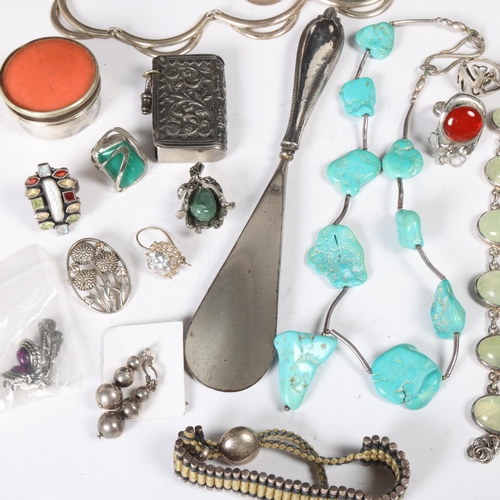 1522 - Various silver jewellery, including Links Of London bracelet, gem set ring, turquoise necklace, Indi... 