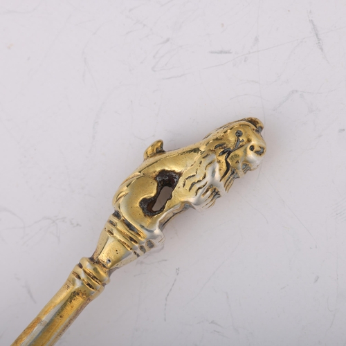 1554 - An Antique English silver-gilt lion sejant spoon, only maker's marks to handle and bowl, possibly RW... 