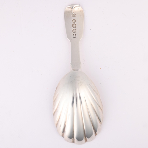 1560 - A George IV silver Fiddle pattern tea caddy spoon, Thomas & George Hayter, London 1827, shell bowl w... 