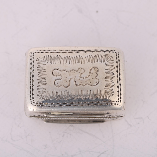 1570 - A William IV silver vinaigrette, indistinct maker, Birmingham 1834, rectangular form with bright-cut... 