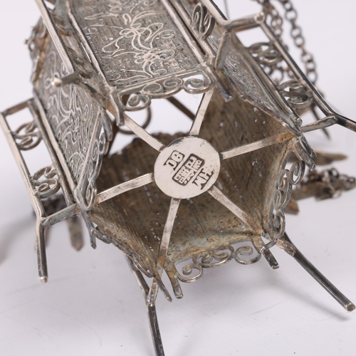 1586 - A Chinese export silver miniature hanging lantern, retailed by Wang Hing & Co of Hong Kong, stamped ... 