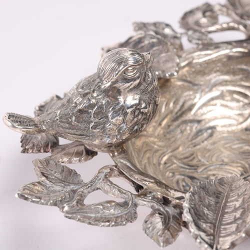 1590 - An Antique silver plated novelty bird nest ashtray, 11.5cm