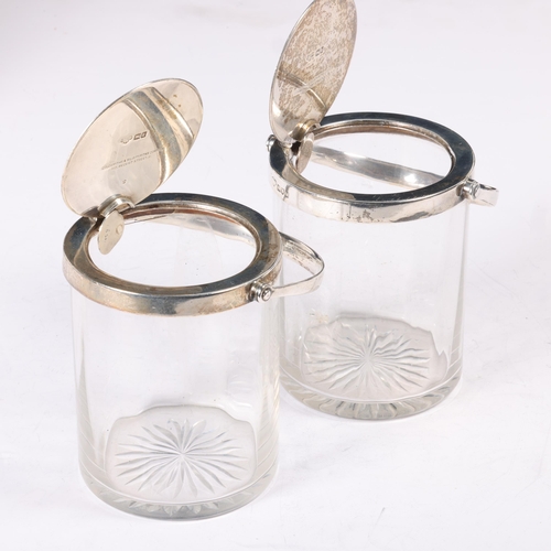 1622 - A pair of Edwardian silver-mounted glass preserve jars, Goldsmiths & Silversmiths Co Ltd, London 190... 