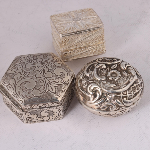 1624 - 4 silver pillboxes, including Victorian foliate example, 3.5cm (4)