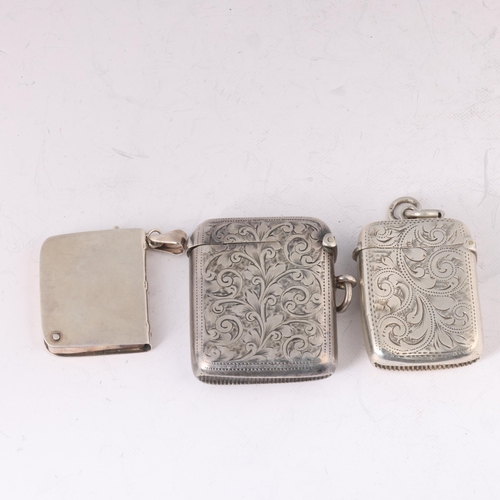 1625 - 2 silver Vesta cases and a novelty stamp case, 3.5cm x 3cm, 1.9oz total (3)