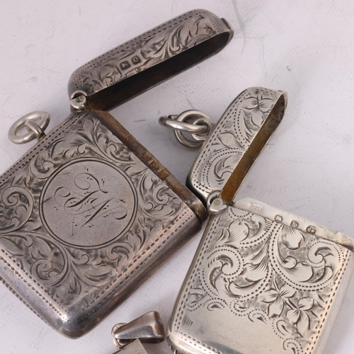 1625 - 2 silver Vesta cases and a novelty stamp case, 3.5cm x 3cm, 1.9oz total (3)