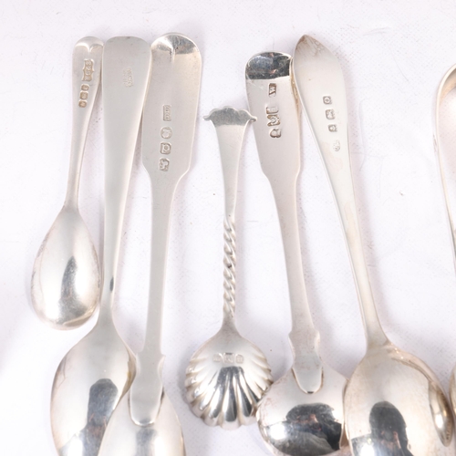 1650 - Various silver flatware, including pickle fork, scraper, salt spoons, etc, 3.5oz total