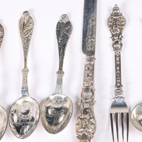 1651 - Various silver flatware, including matching Victorian eating set, seal top teaspoons, etc, 12.6oz we... 