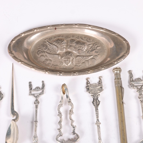 1653 - Various silver, including oval dressing table pin tray, souvenir spoons, sugar nips, etc, 6.9oz gros... 