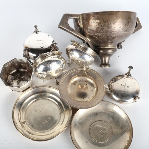 1657 - Various silver, including trophy top, salt cellars, dishes, etc, 16.5oz weighable