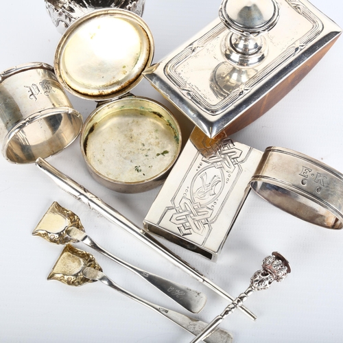 1658 - Various Scandinavian silver, including desk blotter, salt cellar, napkin rings, matchbox holder, etc... 