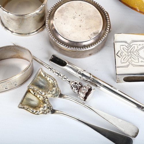 1658 - Various Scandinavian silver, including desk blotter, salt cellar, napkin rings, matchbox holder, etc... 