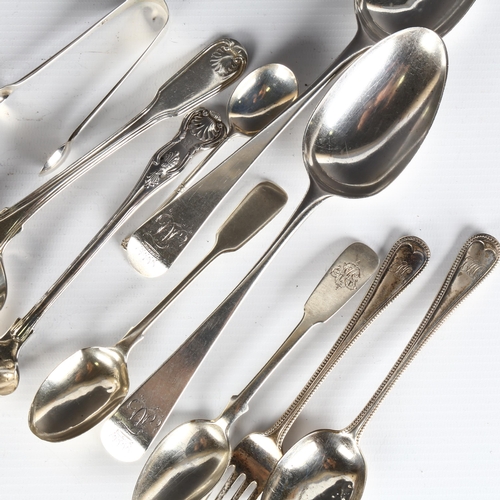 1661 - Various silver flatware, including pair of George III Old English pattern tablespoons, London 1774, ... 