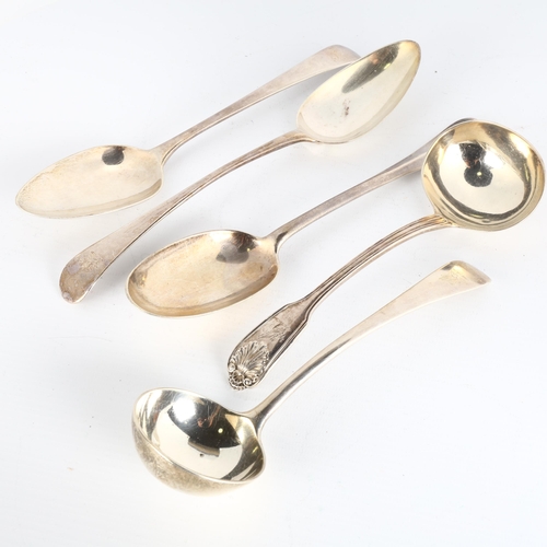 1662 - Various silver spoons, including pair of George III Old English pattern tablespoons, 22.5cm, 11.6oz ... 