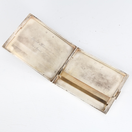 1663 - An Art Deco Danish silver cigarette case, circa 1946, plain rectangular form, 10cm x 8cm, 5.5oz