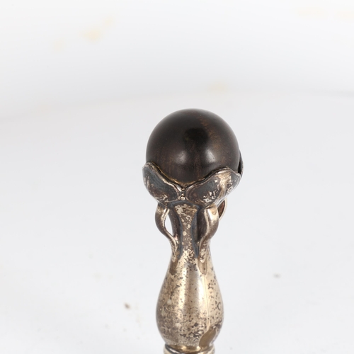 1667 - An Art Nouveau Danish silver desk seal, with turned hardwood sphere and engraved initials MK, 7cm