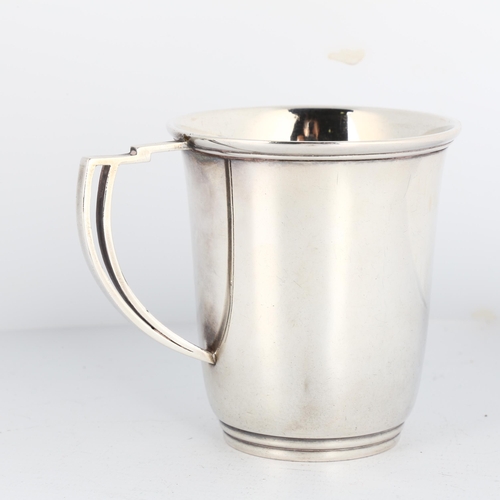 1675 - An Art Deco Danish silver mug, retailed by Heimburger, circa 1933, cylindrical form, with flared rim... 