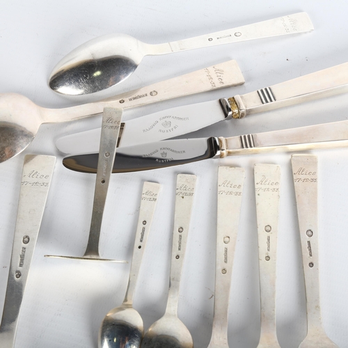 1682 - A group of Art Deco Danish silver flatware, retailed by Heimburger, circa 1933, including tablespoon... 