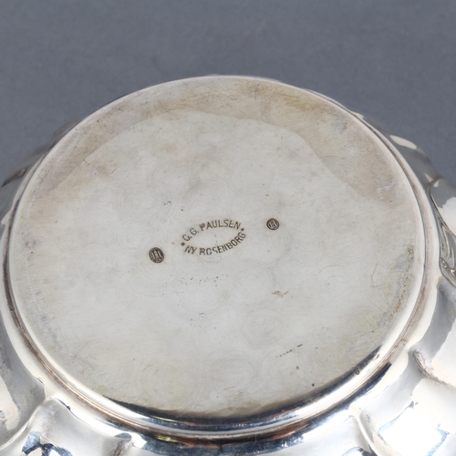 1694 - A Danish silver casserole, C G Paulsen, N Y Rosenborg, circa 1926, circular bulbous form with relief... 