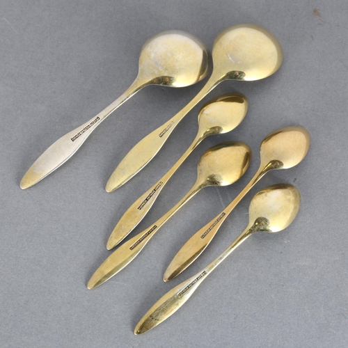 1711 - FRIGAST - a set of 4 Danish modernist vermeil sterling silver and harlequin enamel coffee spoons, wi... 