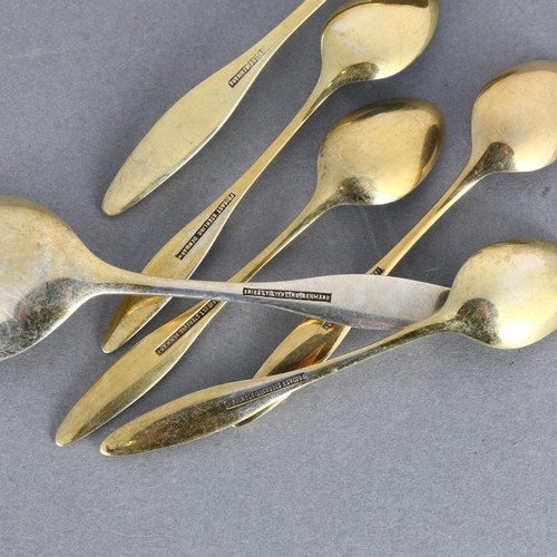 1711 - FRIGAST - a set of 4 Danish modernist vermeil sterling silver and harlequin enamel coffee spoons, wi... 