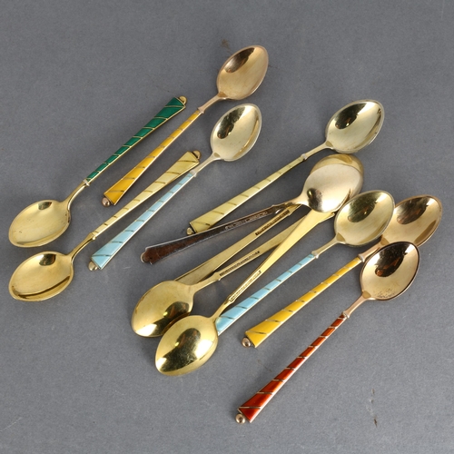 1715 - EGON LAURIDSEN - a set of 12 Danish modernist vermeil sterling silver and harlequin enamel coffee sp... 