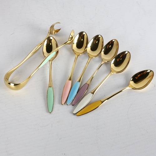 1716 - FRIGAST - a cased set of 6 Danish vermeil sterling silver harlequin enamel coffee spoons, and matchi... 