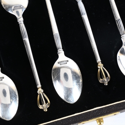 1717 - W&S SORENSEN - a set of 6 Danish sterling silver 'Crown' coffee spoons, 10.5cm, 2oz total