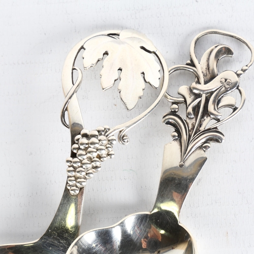 1719 - CARL M COHR - an Art Nouveau Danish silver serving spoon, with grapevine handle, 14cm, and another D... 