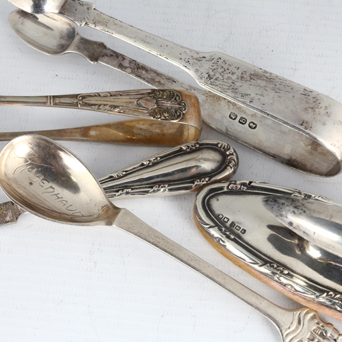 1724 - Various silver, including pair of sugar tongs, Danish spoon, setc