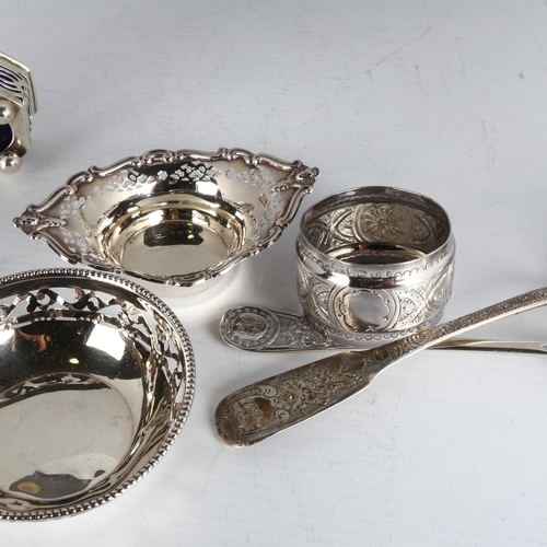 1726 - Various silver, including dishes, cruets, spoon etc, 5.3oz weighable