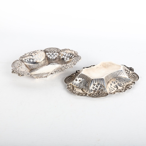 1728 - A pair of late Victorian silver pin dishes, Harry Hayes, Birmingham 1898, oval lobed form, with reli... 