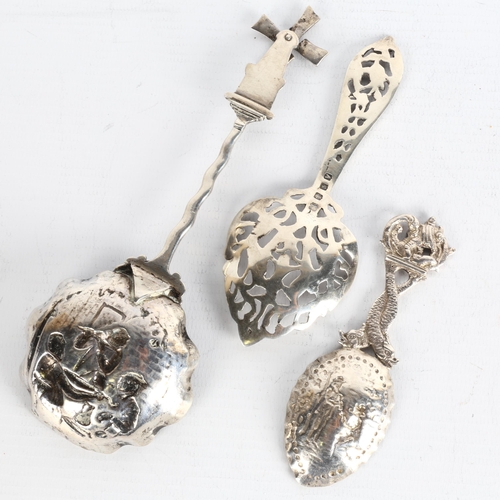 1732 - 3 Antique Dutch and English silver spoons, including Scottish heart example by George Edward & Sons,... 