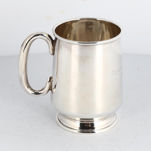 1743 - A George V silver christening mug, A J Bailey, Birmingham 1933, tapered cylindrical form, with C-sha... 