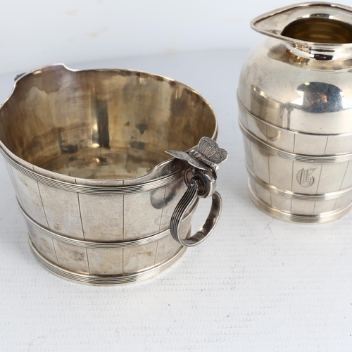 1748 - GORHAM - an American sterling silver 'Barrel And Butterfly' matching cream jug and sugar bowl, jug 8... 