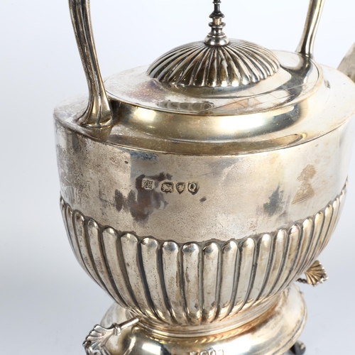 1759 - A late Victorian silver spirit kettle on burner stand, William Hutton & Sons Ltd, London 1891, oval ... 