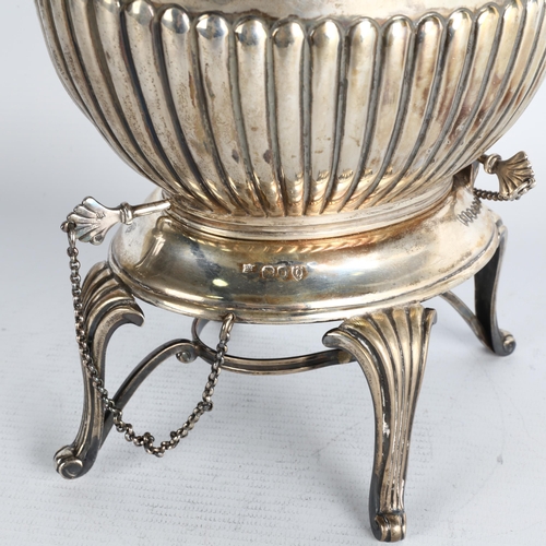 1759 - A late Victorian silver spirit kettle on burner stand, William Hutton & Sons Ltd, London 1891, oval ... 