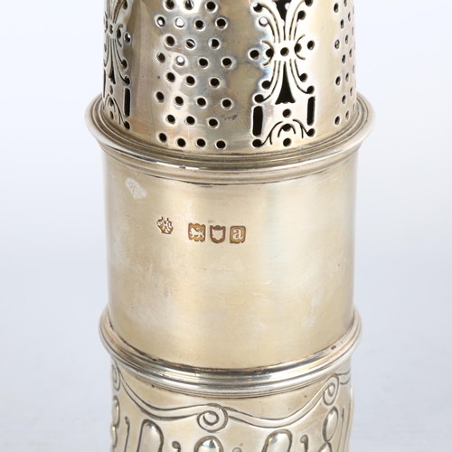 1764 - A late Victorian silver lighthouse sugar caster, William Hutton & Sons Ltd, London 1896, cylindrical... 