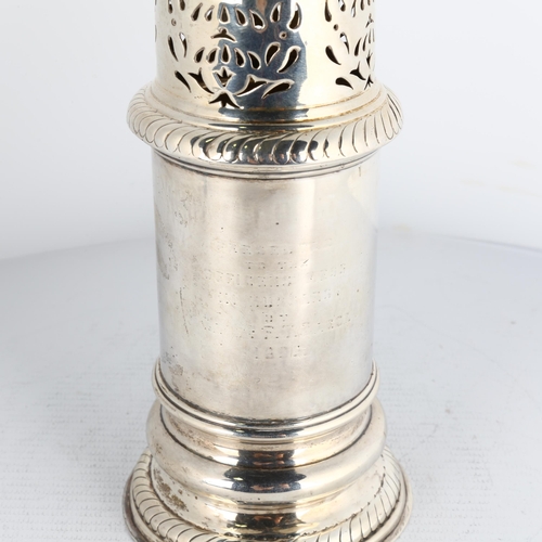 1765 - A late Victorian silver lighthouse sugar caster, Carrington & Co, London 1896, cylindrical form, wit... 