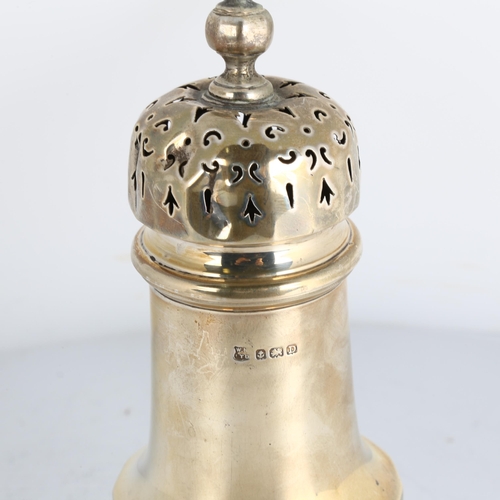 1766 - An Art Deco George V silver sugar caster, William Neale Ltd, Birmingham 1928, baluster form, 17cm, 5... 